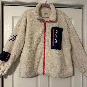 PELOTON Sz XXL Ivory w/ Pink and Navy Blue Accents Zipper Fleece Jacket